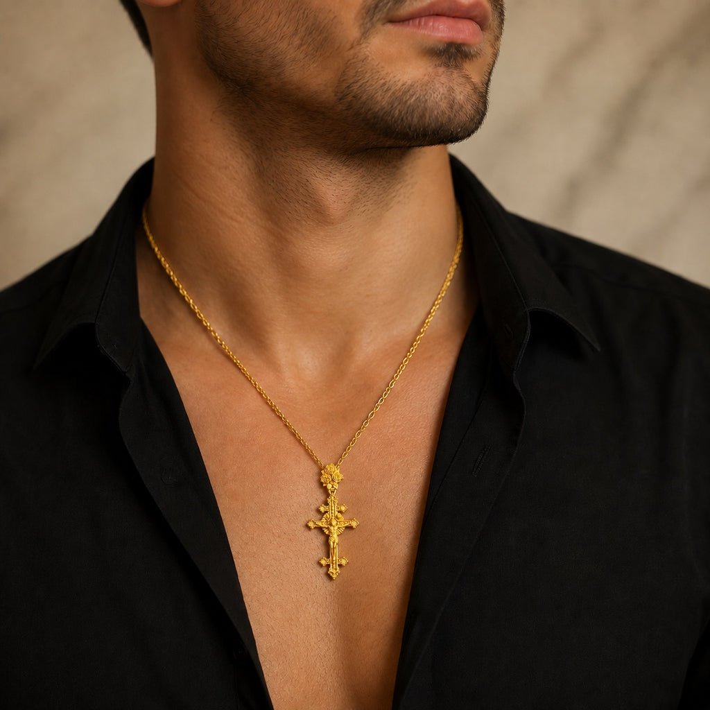 Gothic Cross Pendant with Rose Bail