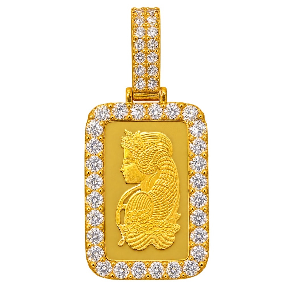 Micro 1 g Suisse Fine Gold Bar (Lady Fortuna, Diamond Framed)