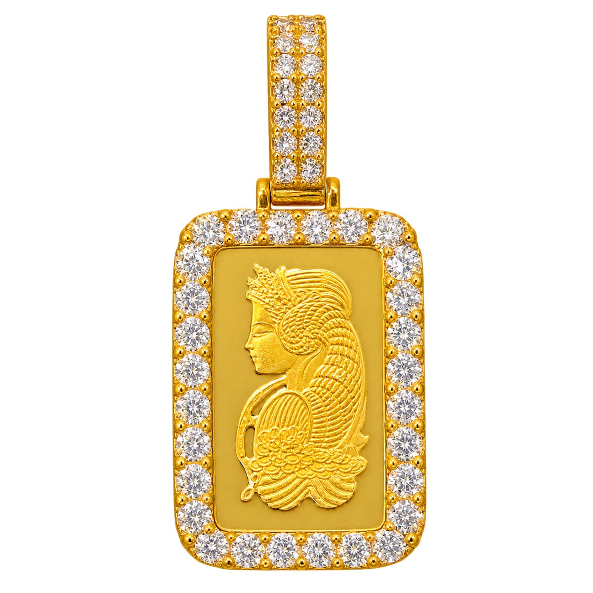 Micro 1 g Suisse Fine Gold Bar (Lady Fortuna, Diamond Framed)
