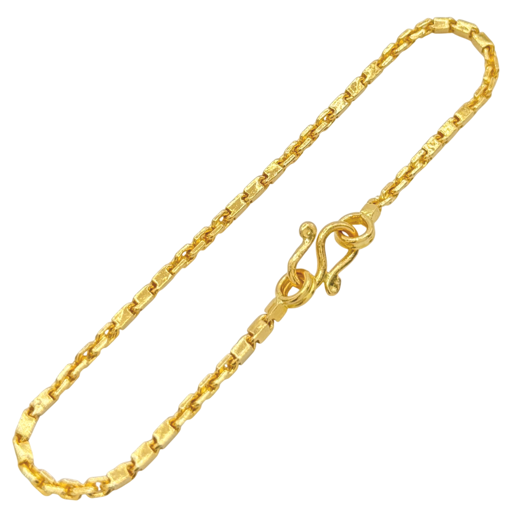 24K Yellow Gold 1.8MM Baht & Anchor Link Bracelet