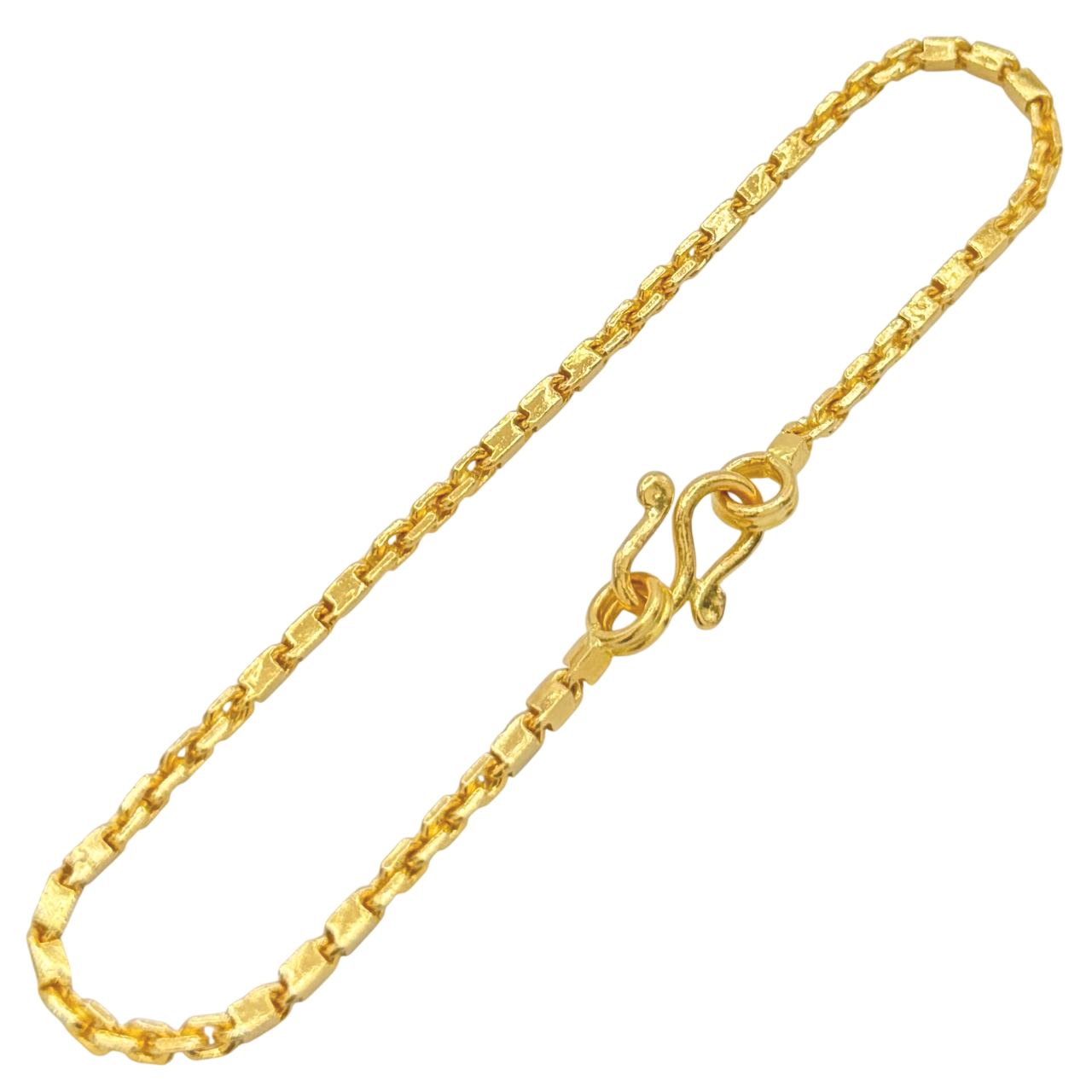 24K Yellow Gold 1.8MM Baht & Anchor Link Bracelet