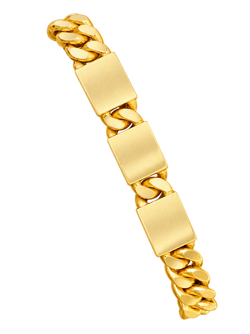 10.5MM Engravable Tri-ID Bracelet on Cuban in polished yellow gold