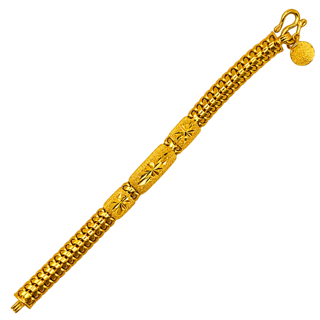 24K Gold 3 Bar ID Diamond Cut Bracelet