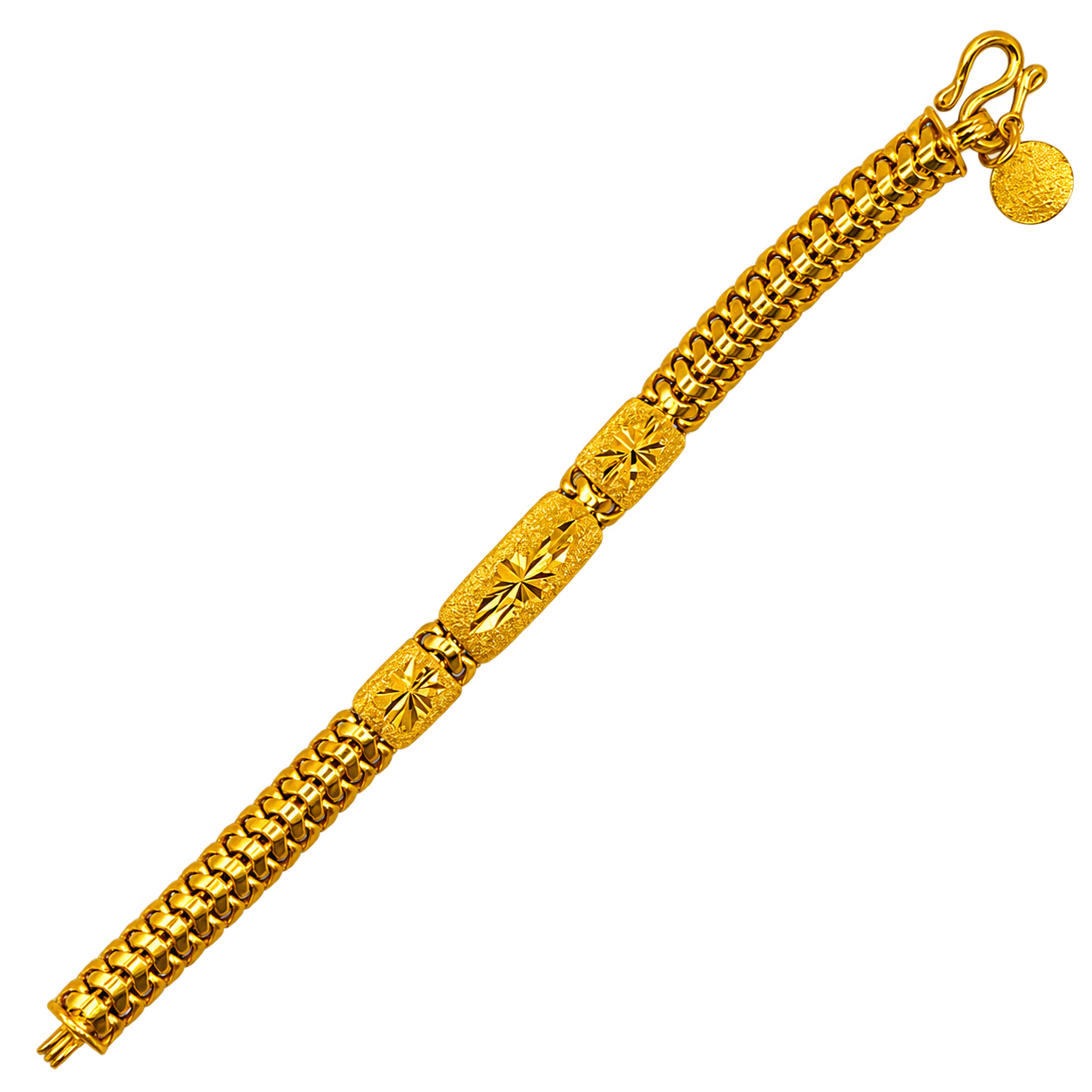 24K Gold 3 Bar ID Diamond Cut Bracelet