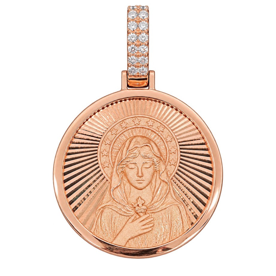 Double Sided Jesus/Mary Round Pendant with Diamond Bail