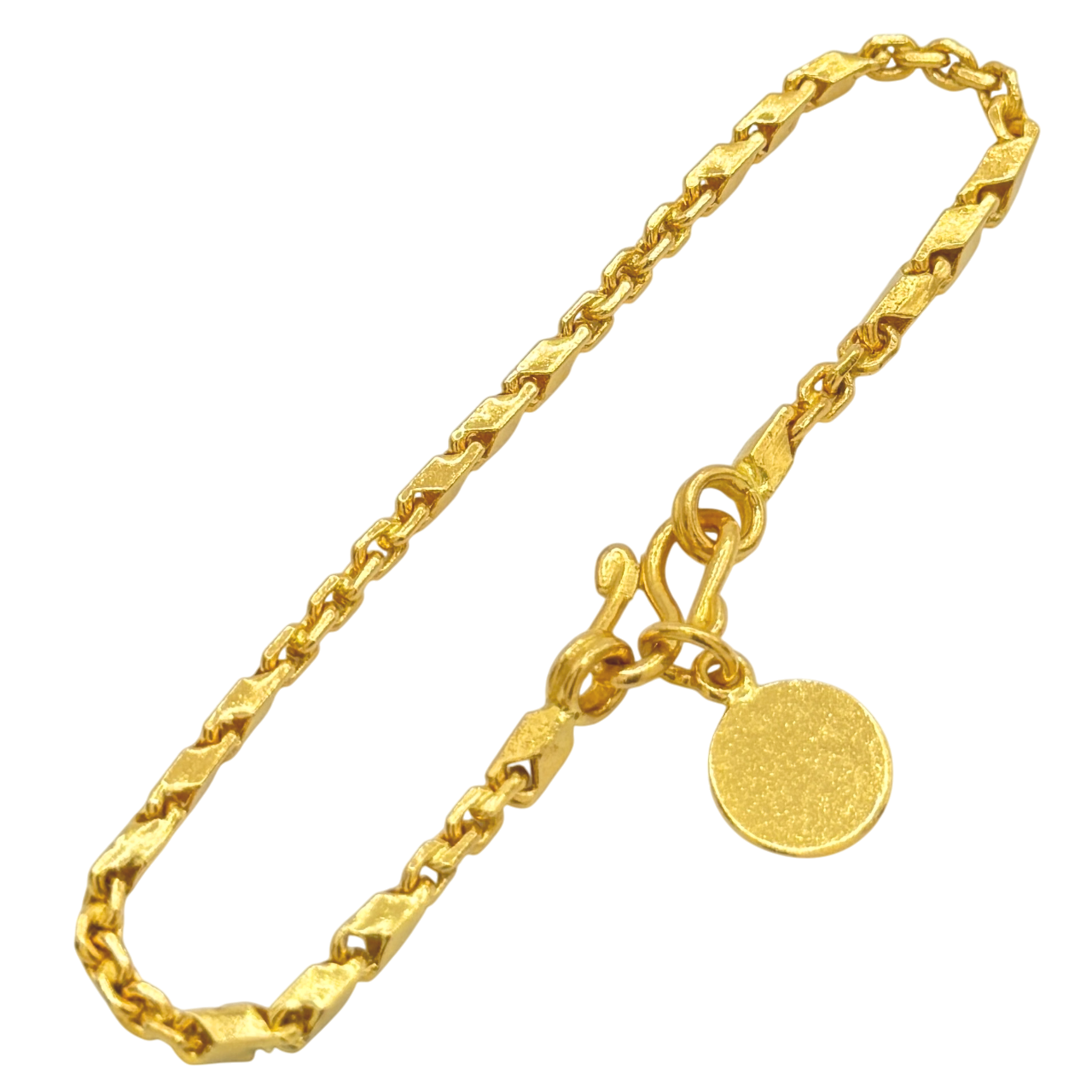 24K Yellow Gold 2MM Bullet & Anchor Link Bracelet