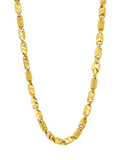3.5MM Diamond Cut Baht and Textured Barrel Chain in polished yellow gold, transparent background