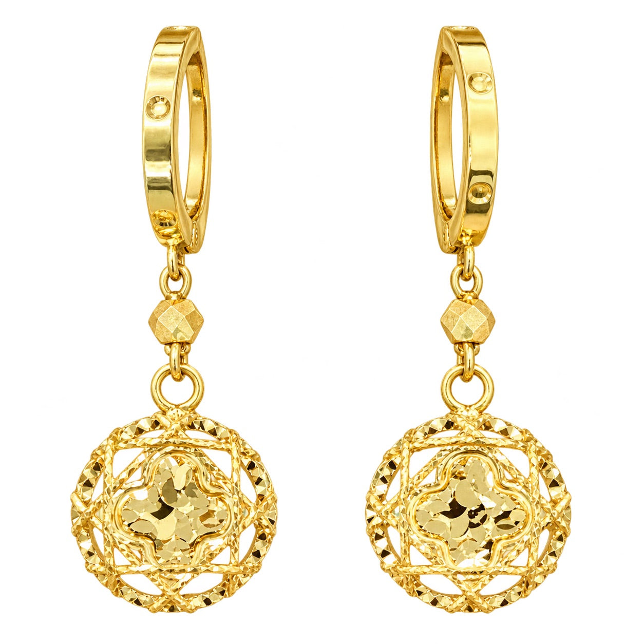 Round Rainbow Diamond Cut Dangle Hoop