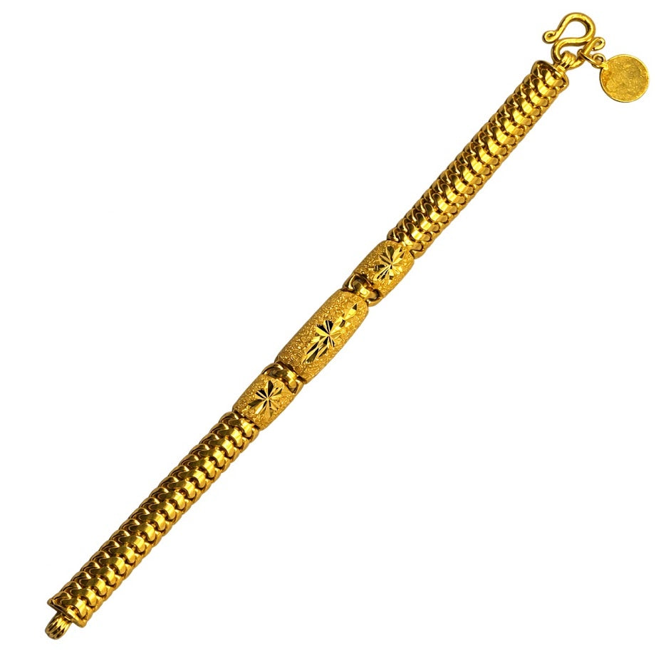 24K Gold 3 Bar ID Diamond Cut Bracelet