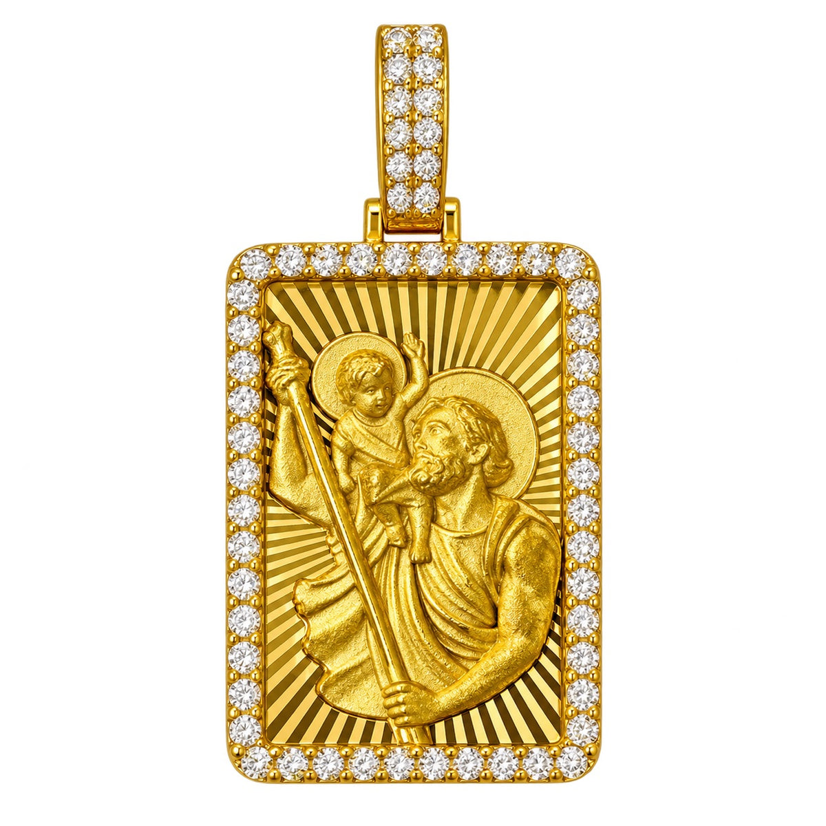 Saint Christopher Diamond Cut Pendant with Diamond Frame