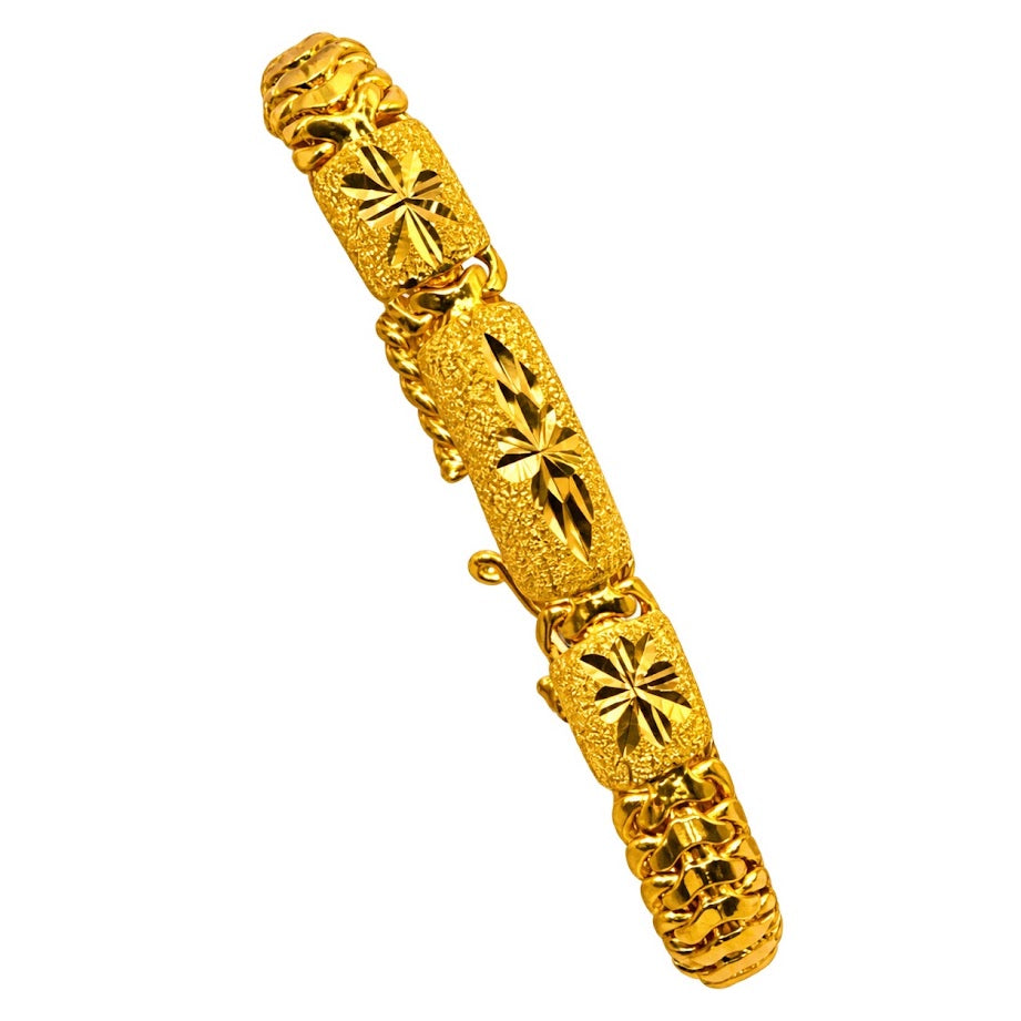 24K Gold 3 Bar ID Diamond Cut Bracelet