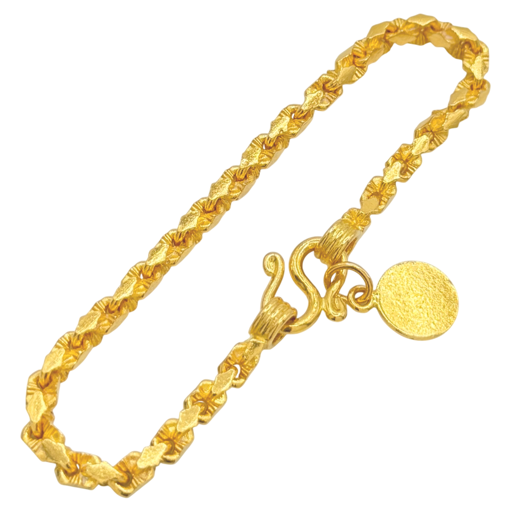 24K Yellow Gold 4MM Nugget Link Bracelet