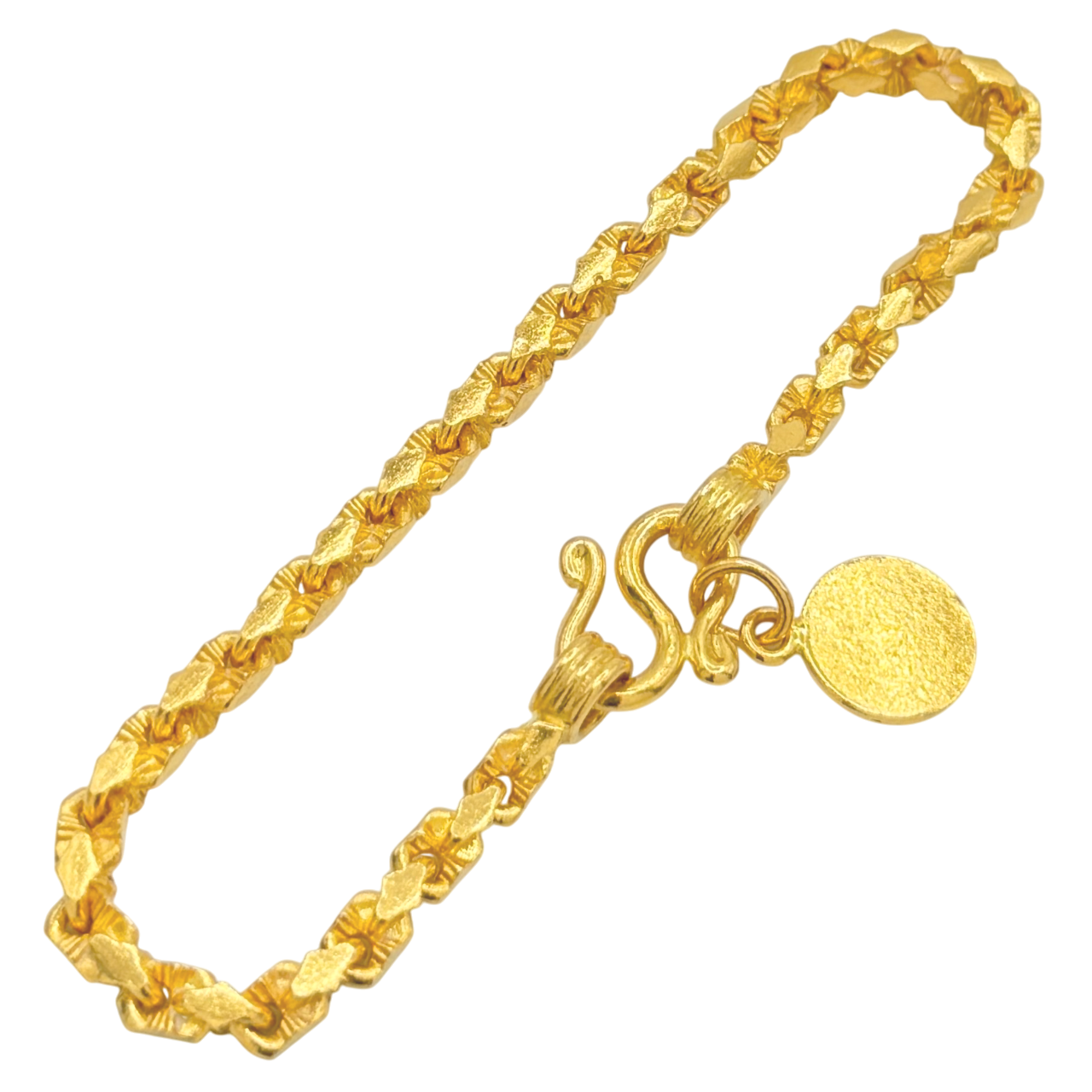24K Yellow Gold 4MM Nugget Link Bracelet