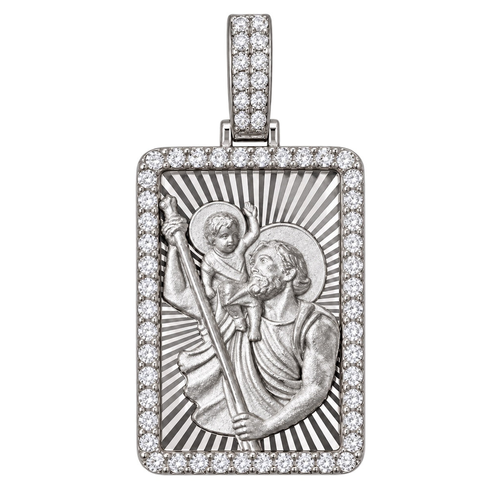 Saint Christopher Diamond Cut Pendant with Diamond Frame