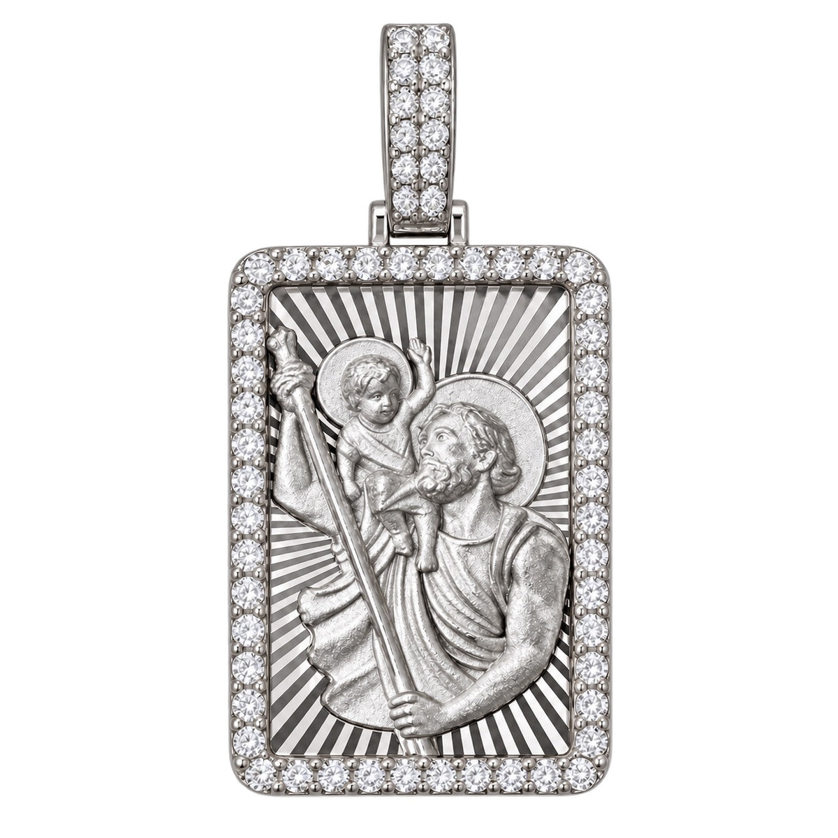 Saint Christopher Diamond Cut Pendant with Diamond Frame