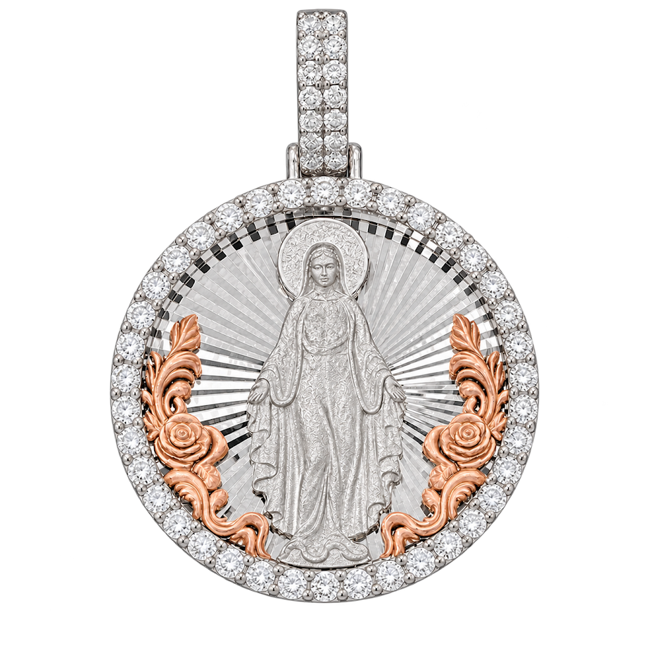Virgin Mary Round Diamond Pendant