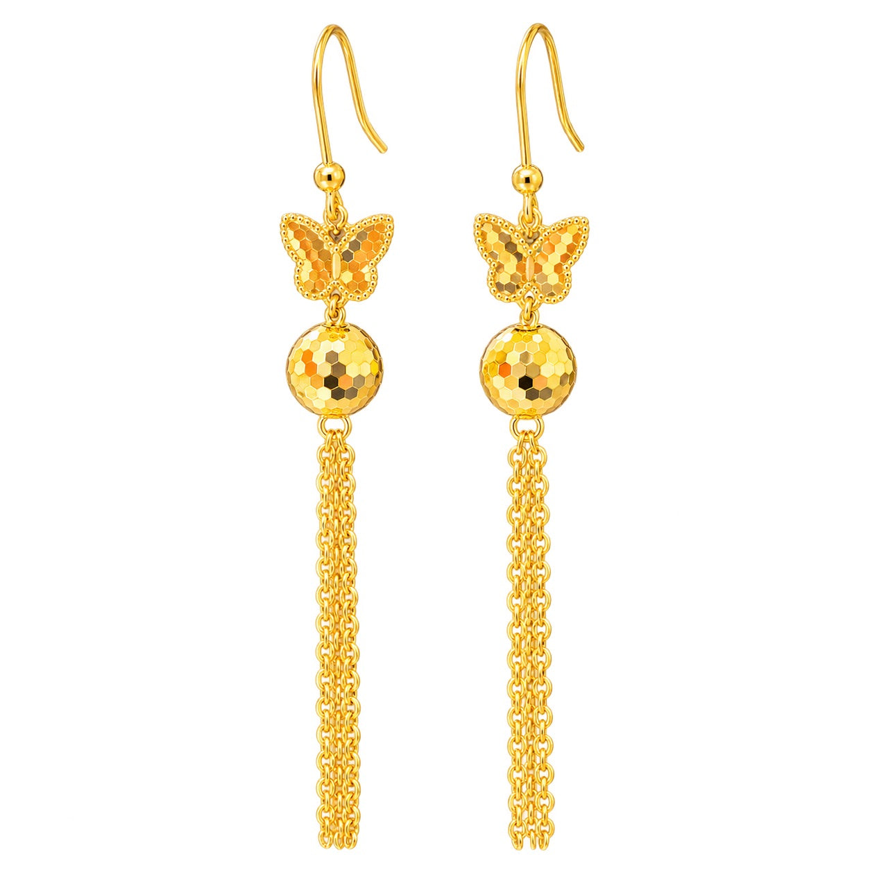 Diamond Cut Dangle Hoop Butterfly