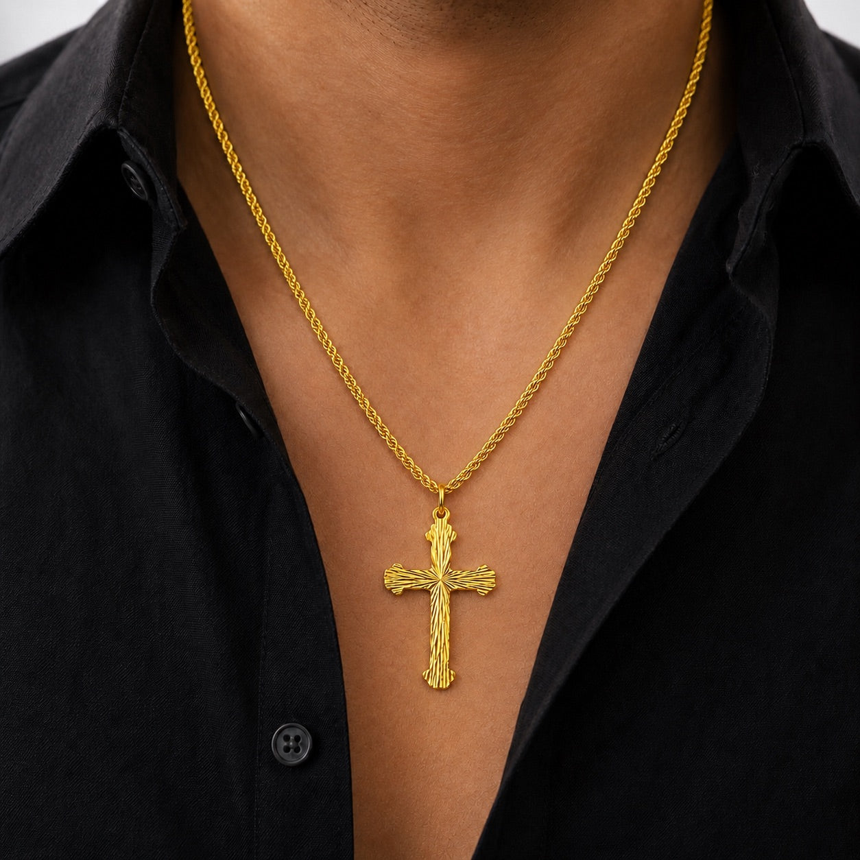 24K Gold Diamond Cut Cross Pendant