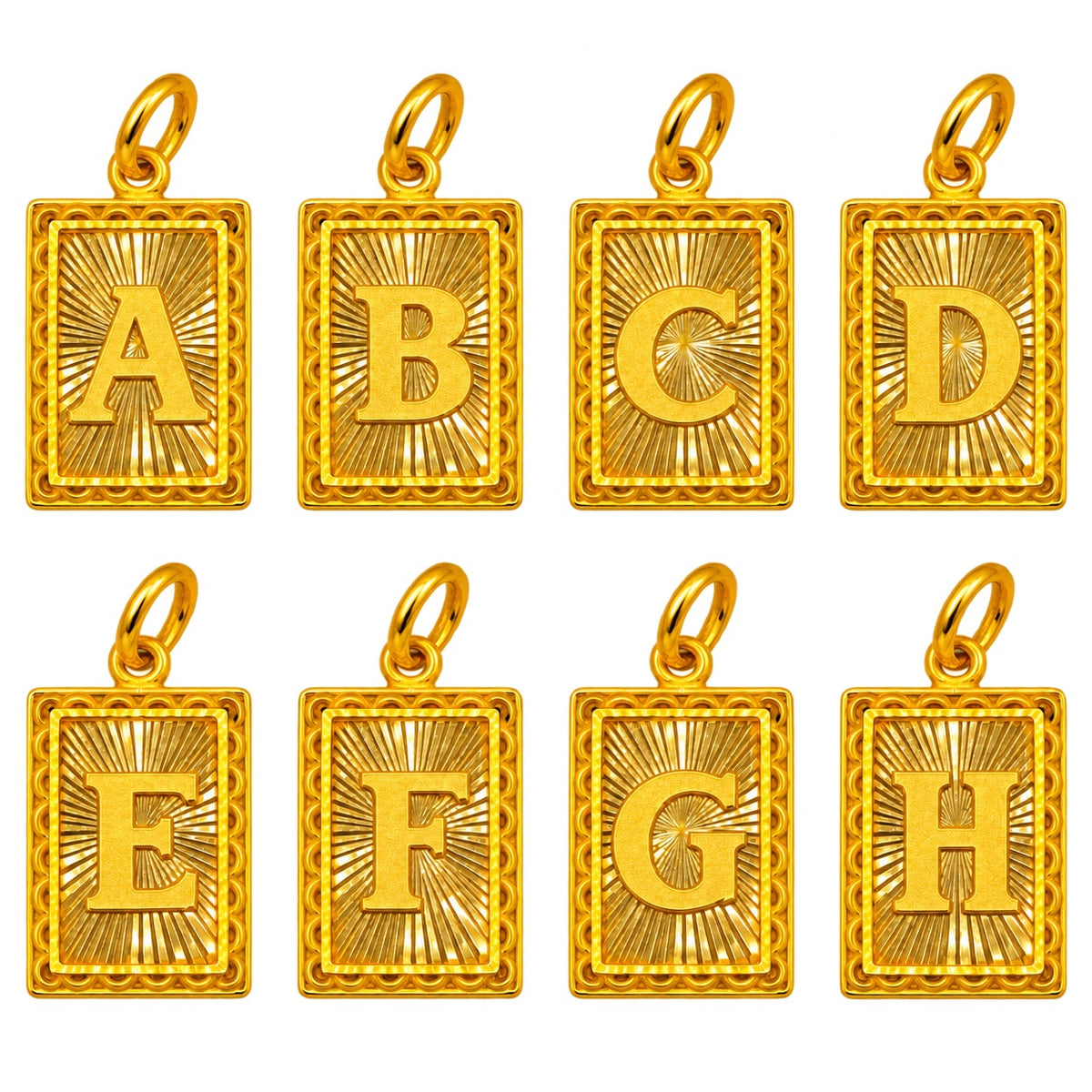 24K Gold Rectangular Letter Pendant Diamond Cut