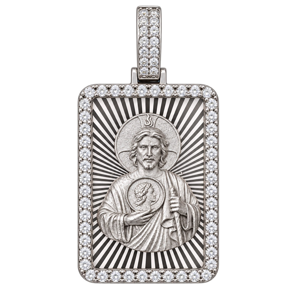 Saint Jude Diamond Cut Pendant with Diamond Frame