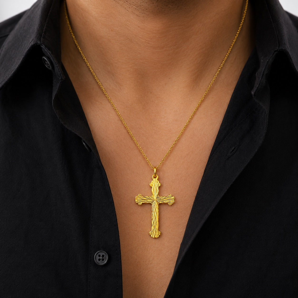 24K Gold Diamond Cut Cross Pendant