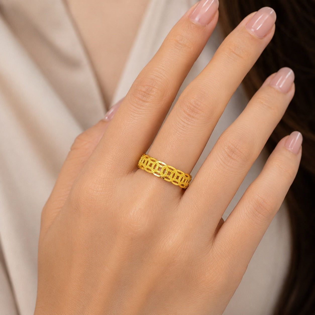 24K Diamond Cut Money Coin Ring
