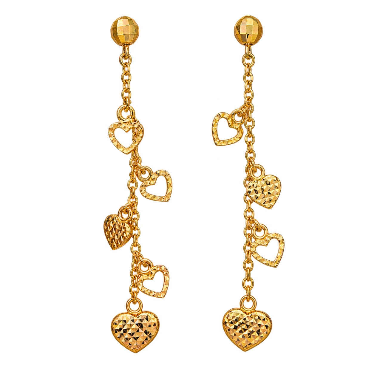 Diamond Cut Dangle Hearts Stud
