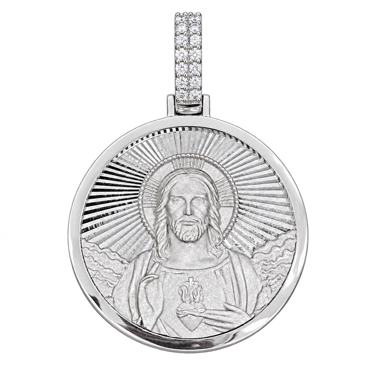 Double Sided Jesus/Mary Round Pendant with Diamond Bail