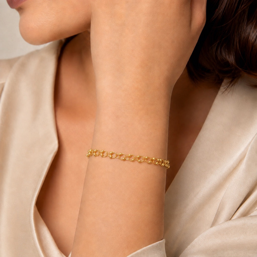 18K Diamond Cut Ladder and Ball Bracelet