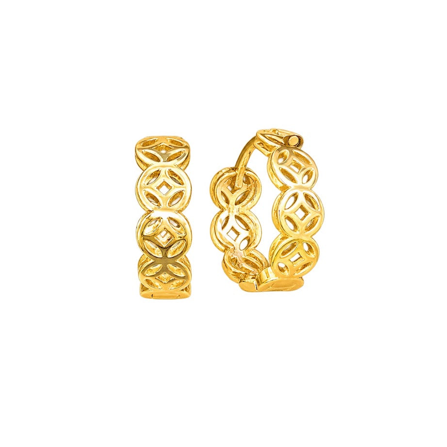 Lucky Money Coin Hoop-Huggy Earring