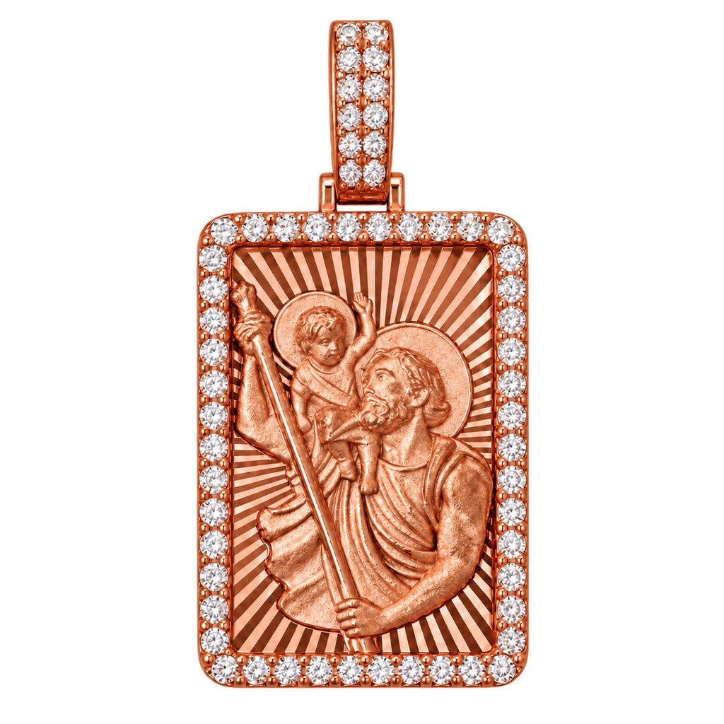 Saint Christopher Diamond Cut Pendant with Diamond Frame