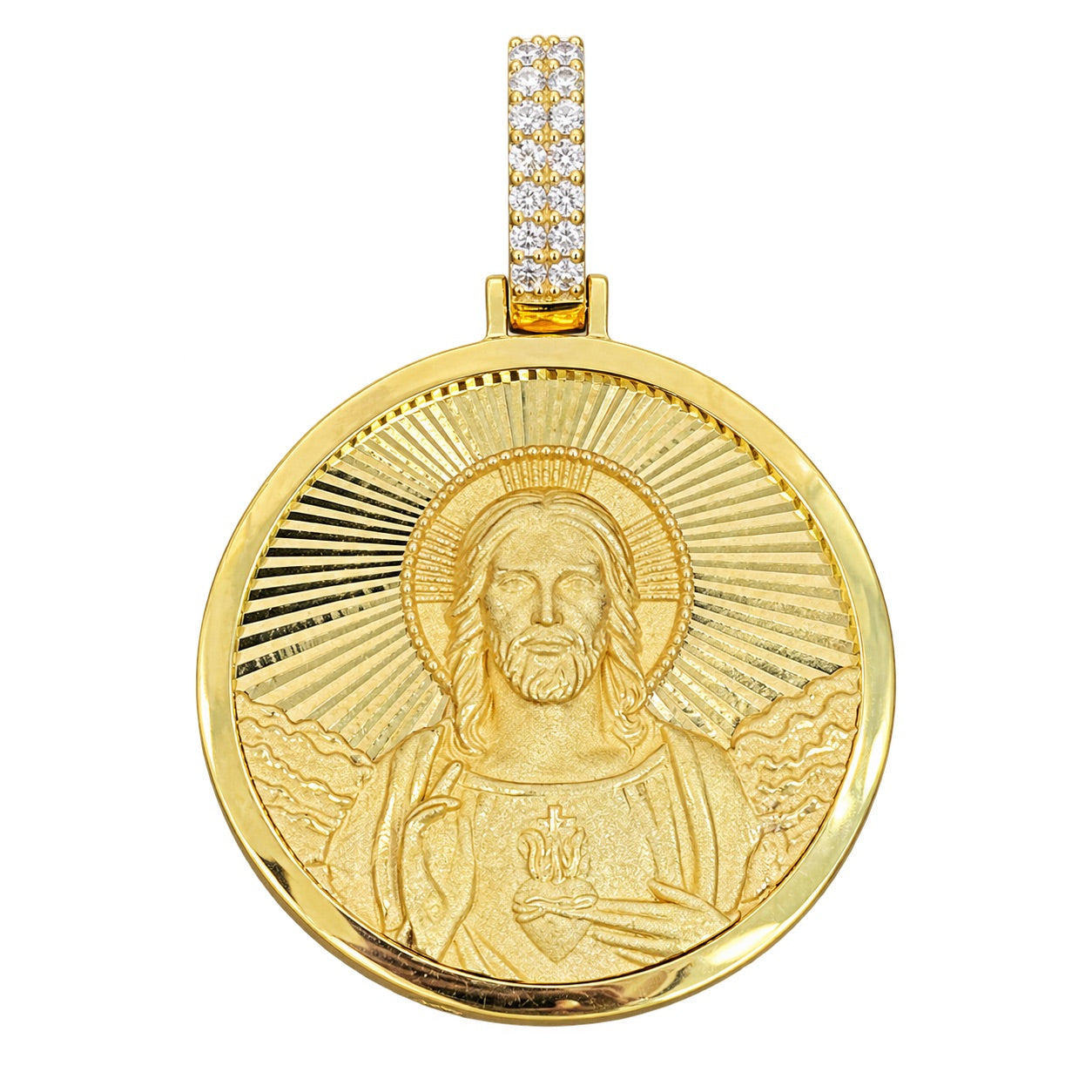 Double Sided Jesus/Mary Round Pendant with Diamond Bail