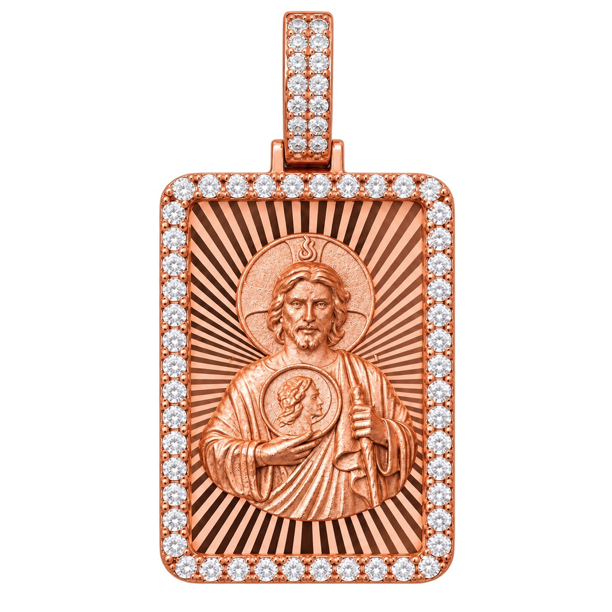 Saint Jude Diamond Cut Pendant with Diamond Frame