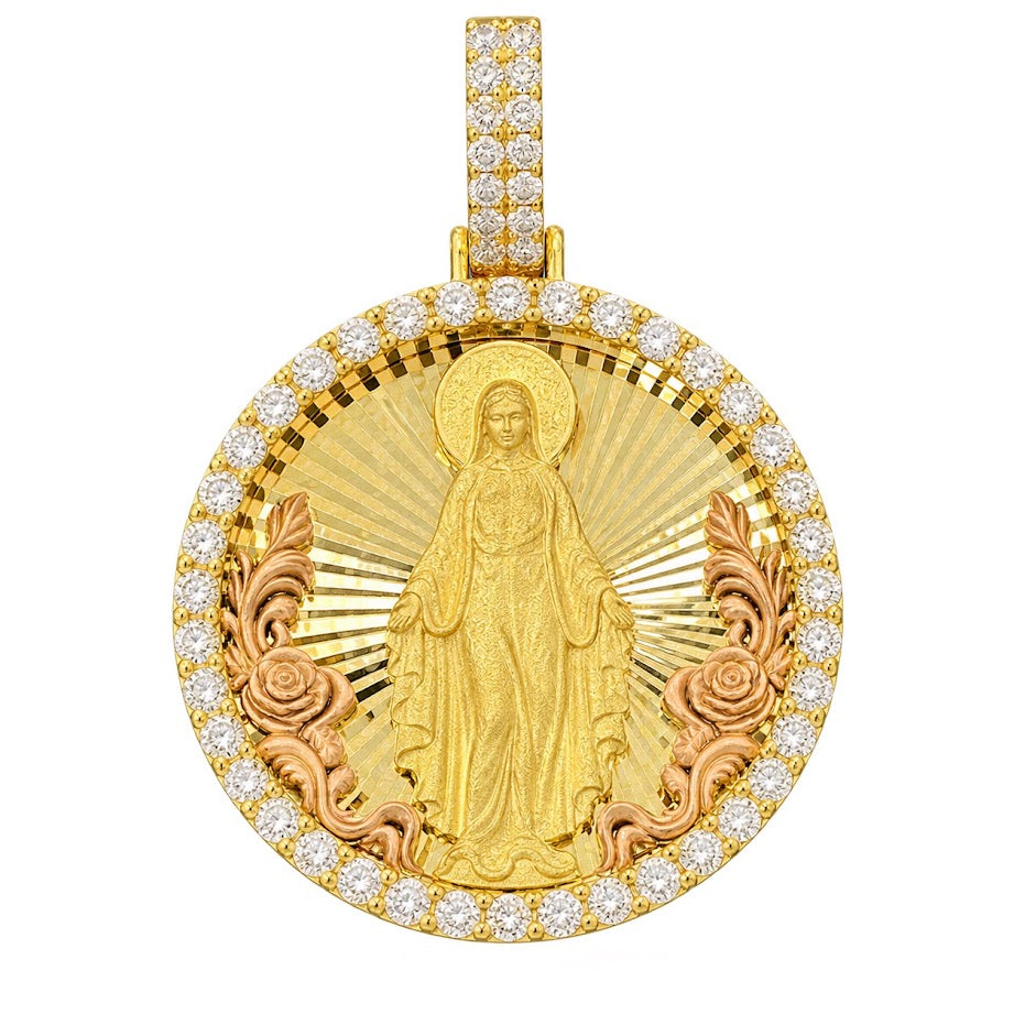 Virgin Mary Round Diamond Pendant