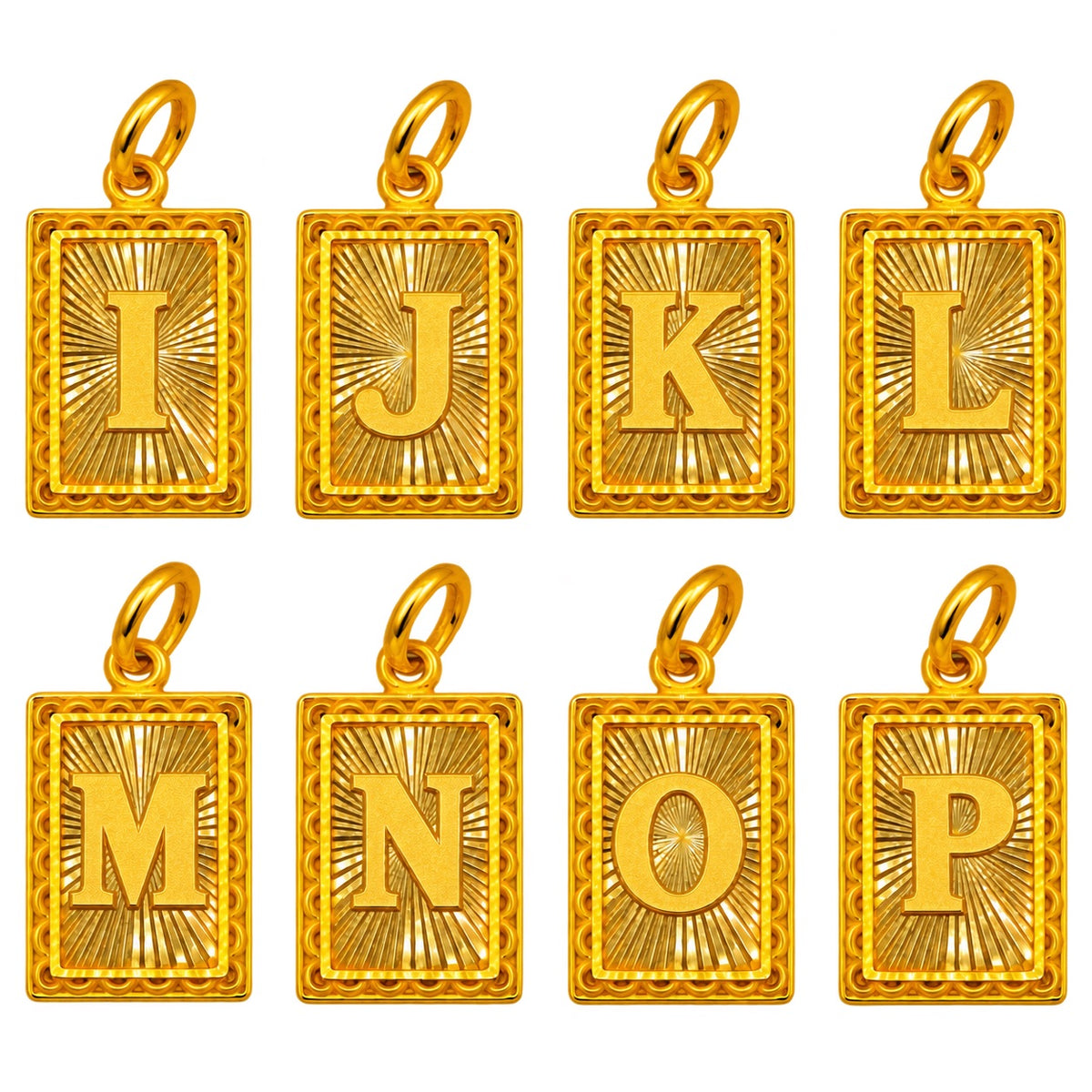 24K Gold Rectangular Letter Pendant Diamond Cut
