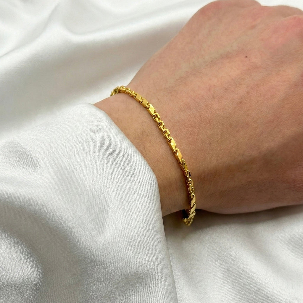 24K Yellow Gold 2MM Bullet & Anchor Link Bracelet