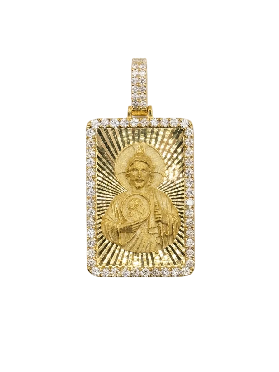 Saint Jude Diamond Cut Pendant with Diamond Frame