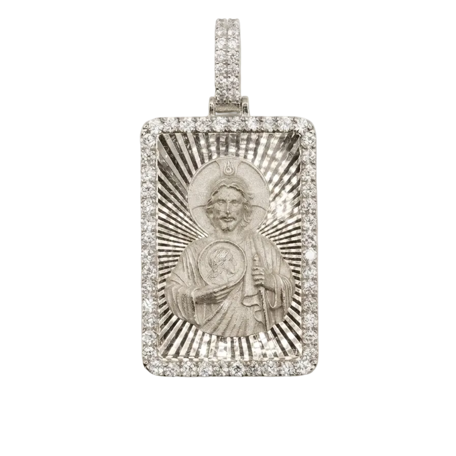 Saint Jude Diamond Cut Pendant with Diamond Frame