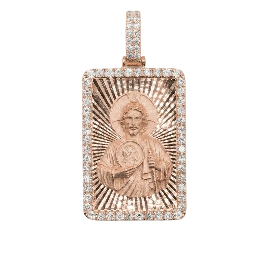 Saint Jude Diamond Cut Pendant with Diamond Frame