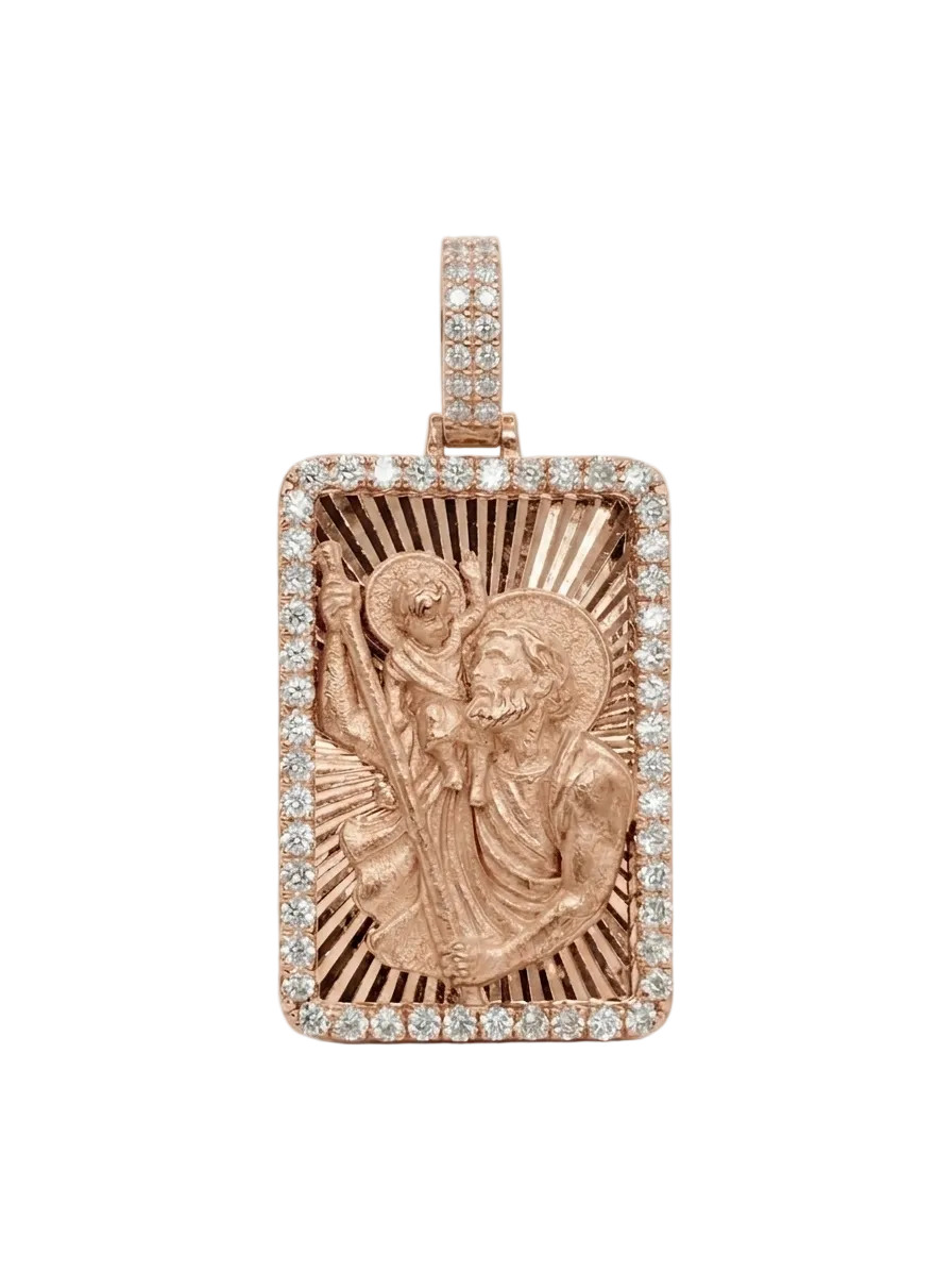 Saint Christopher Diamond Cut Pendant with Diamond Frame