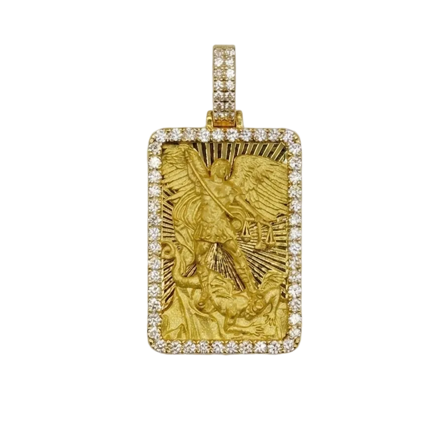 Saint Michael Diamond Cut Pendant with Diamond Frame