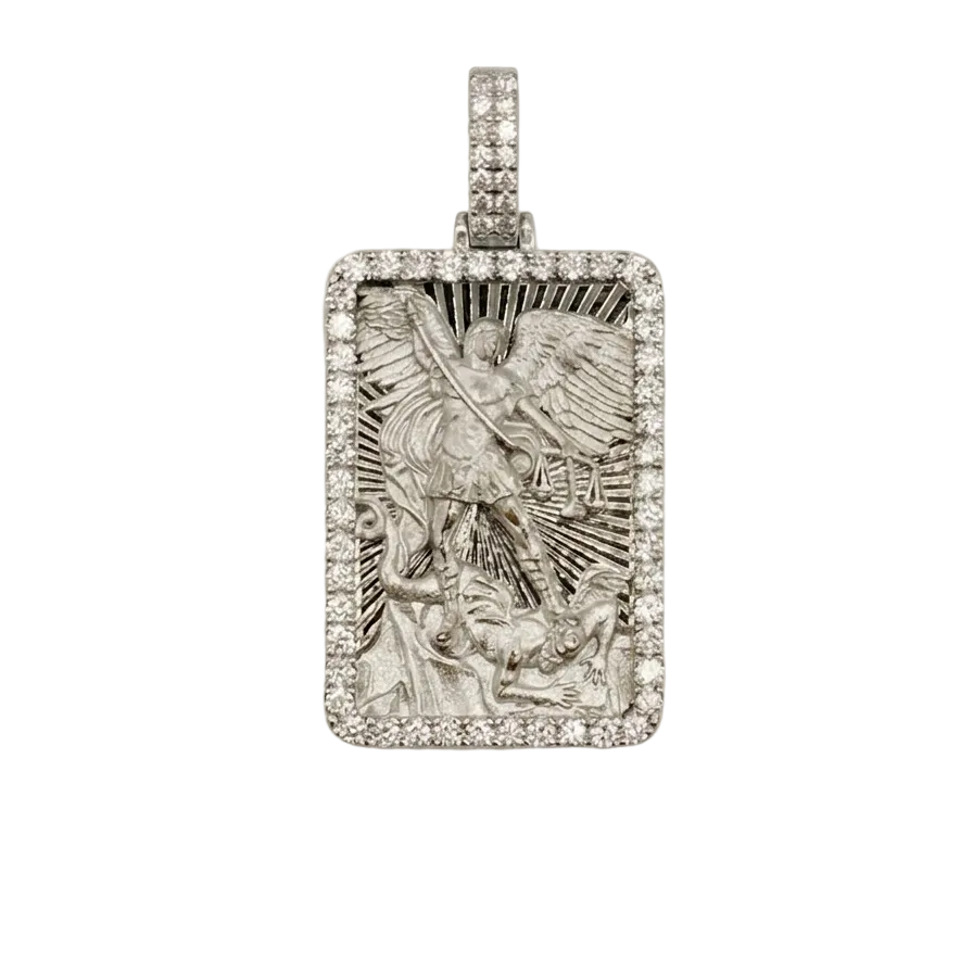 Saint Michael Diamond Cut Pendant with Diamond Frame