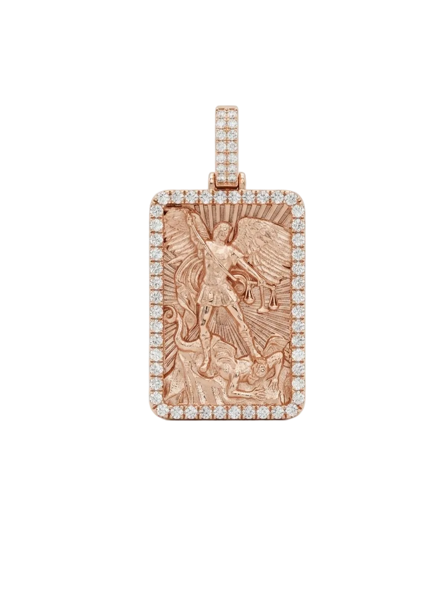 Saint Michael Diamond Cut Pendant with Diamond Frame