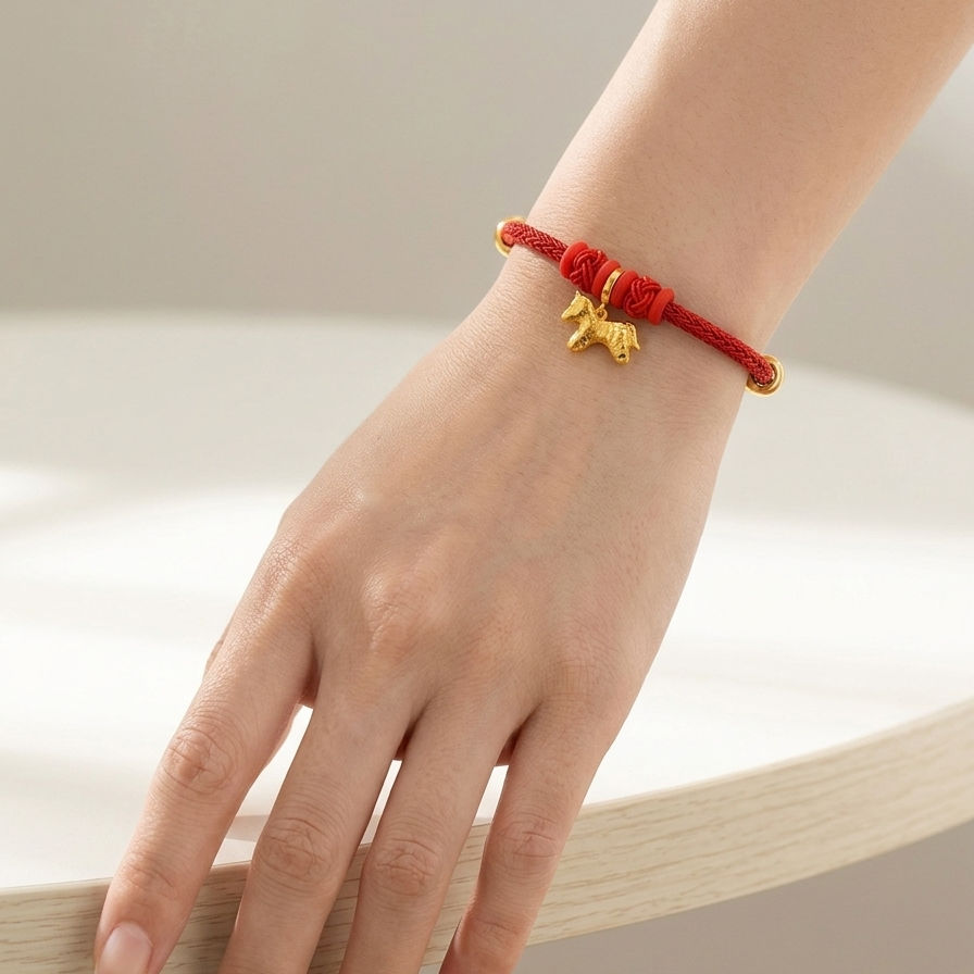 18K Diamond Cut Horse Charm on Red Ballistic Cord