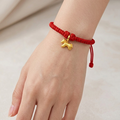 18K Diamond Cut Horse Charm on Red Nylon