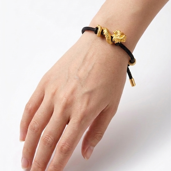 24K Gold Dragon Wrap Charm on Ballistic Cord
