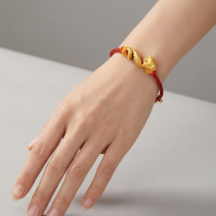 24K Gold Dragon Wrap Charm on Ballistic Cord