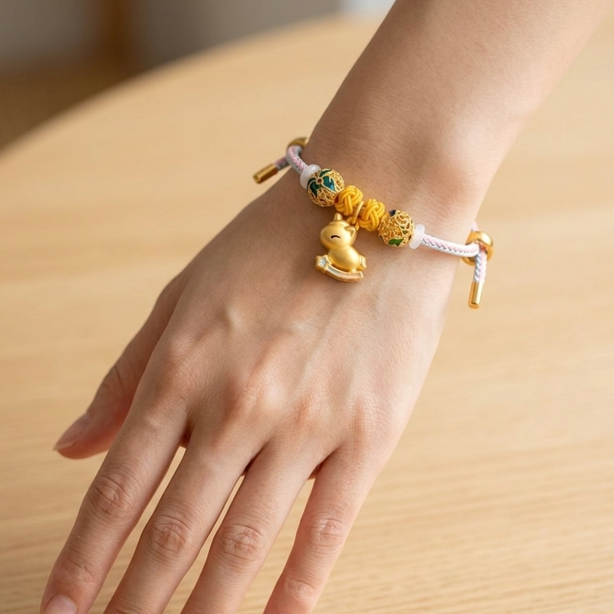24K Horse and Floral Bead Charm on Ballistic Braid