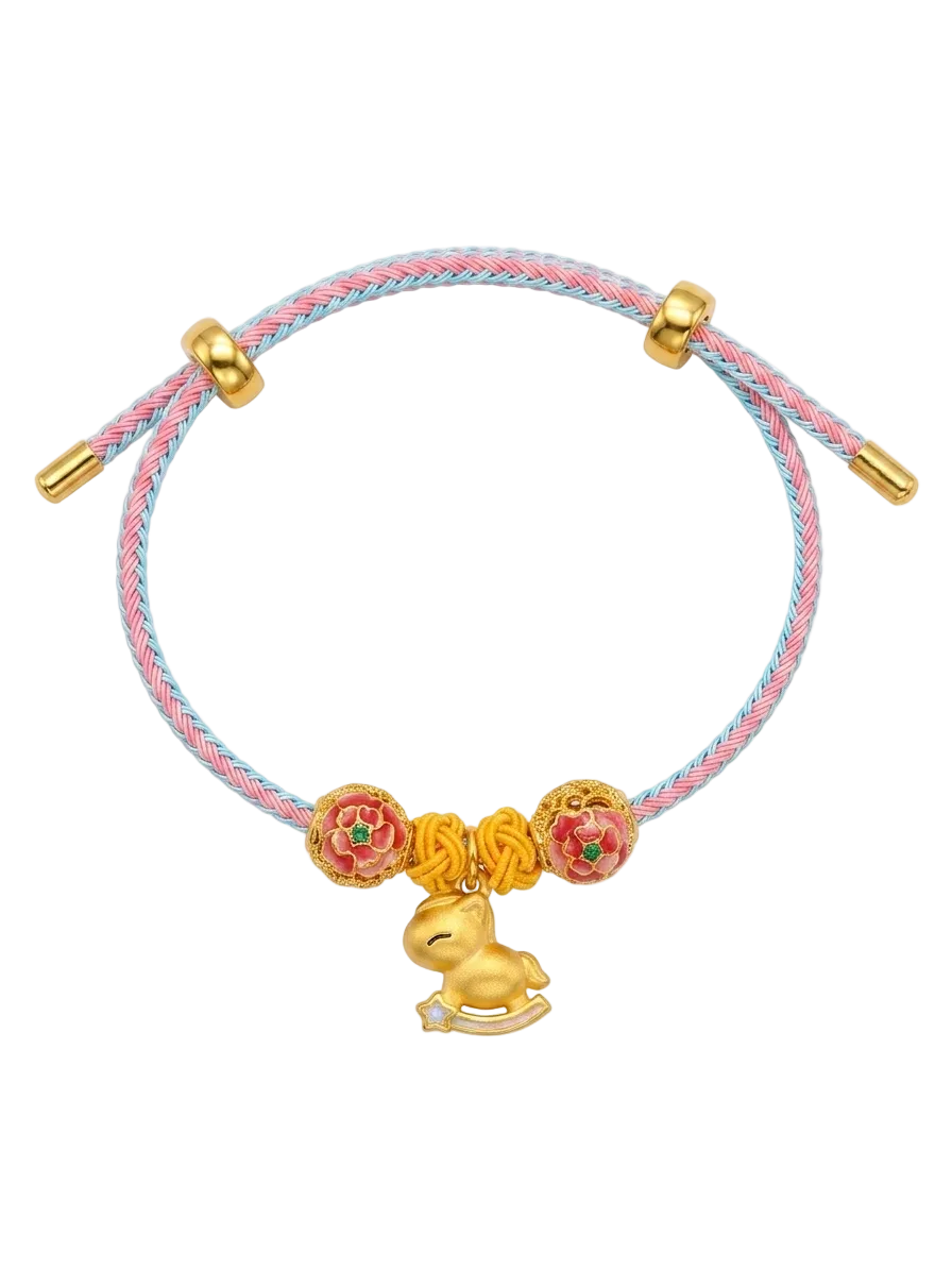 24K Horse Charm and Pink Floral Beads on Ballistic Cord