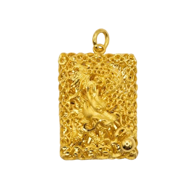 24K Gold Diamond Cut Dragon Pendant